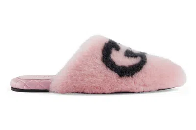 Pre-owned Gucci Interlocking G Faux-fur Slippers Pink Black (women's)