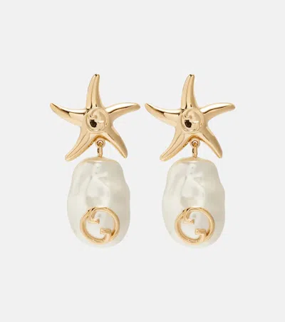 Gucci Interlocking G Faux Pearl Drop Earrings In Gold