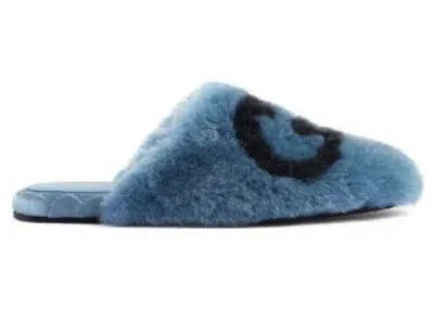 Pre-owned Gucci Interlocking G Fauxfur Slippers Black (women's) Sneakers In Blue