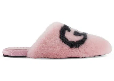 Pre-owned Gucci Interlocking G Fauxfur Slippers Black (women's) Sneakers In Pink
