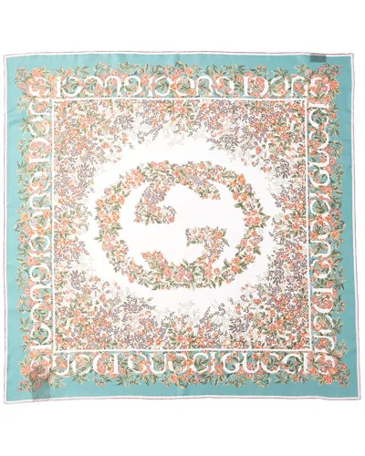Gucci Interlocking G Floral Print Silk Scarf In Green