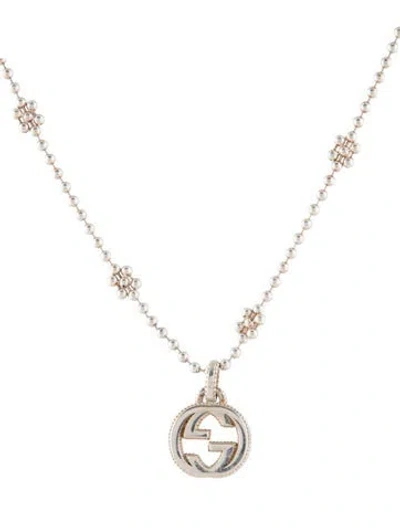 Pre-owned Gucci Interlocking G Flower Station Pendant Necklace, 16.75" In Multi