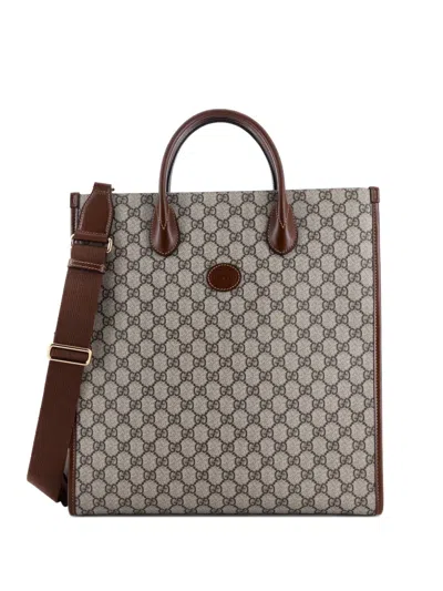 Pre-owned Gucci Interlocking G Gg Coated Canvas Vertical Tote Bag In Brown