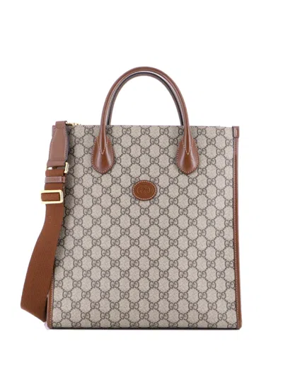 Pre-owned Gucci Interlocking G Gg Coated Canvas Vertical Tote Bag In Brown