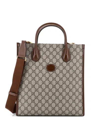 Pre-owned Gucci Interlocking G Gg Coated Canvas Vertical Tote Bag In Brown