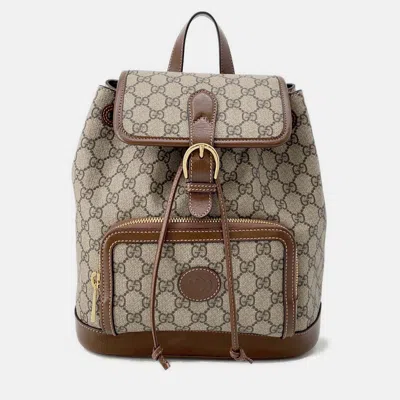Pre-owned Gucci Interlocking G Gg Supreme Backpack Beige/brown Pvc Leather In Sand
