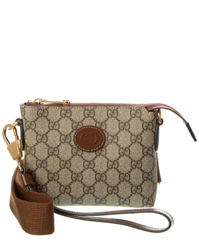 Gucci Interlocking G Gg Supreme Canvas & Leather Shoulder Bag In Neutral