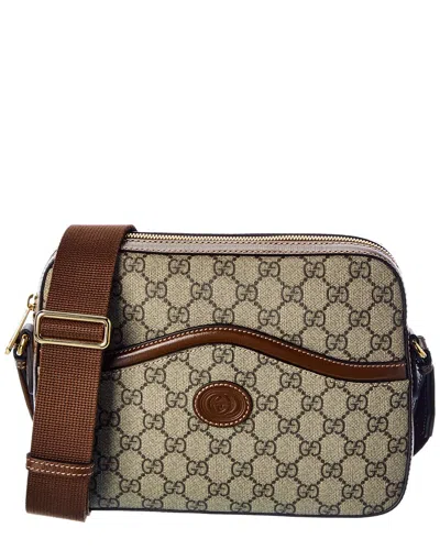 Gucci Interlocking G Gg Supreme Canvas & Leather Shoulder Bag In Brown