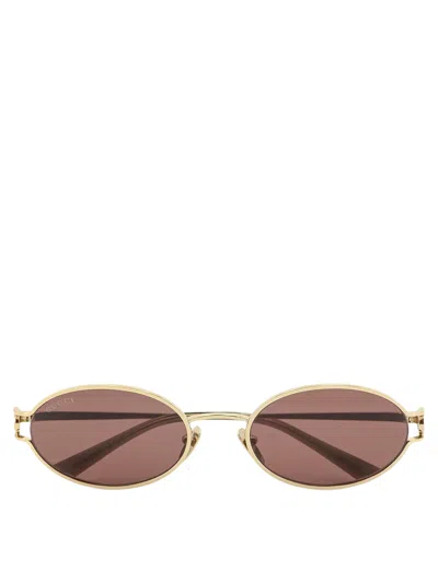 Gucci Interlocking G Gold-tone Mini Sunglasses With Adjustable Nosepads In Brown