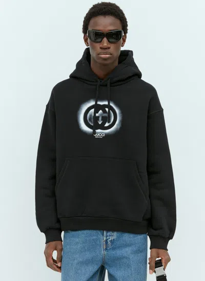 Gucci Interlocking G Graffiti Hooded Sweatshirt In Black