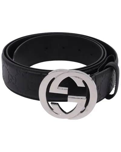 Gucci Interlocking G Ssima Belt (authentic Pre-loved) In Black