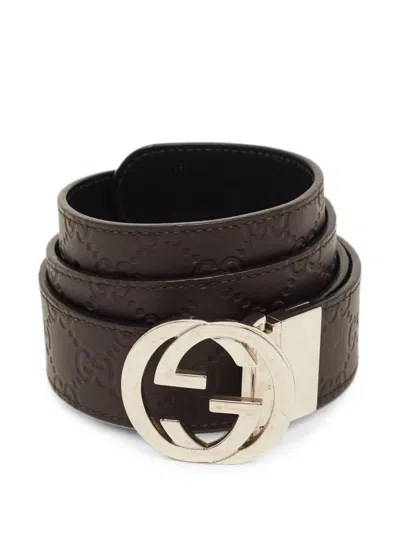 Pre-owned Gucci Interlocking G Ssima Reversible Belt In Brown