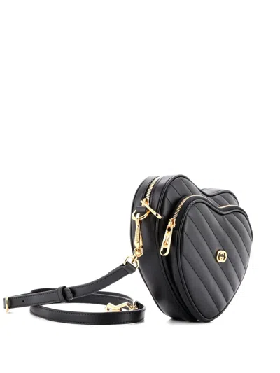 Pre-owned Gucci Interlocking G Heart Diagonal Quilted Leather Mini Shoulder Bag In Black