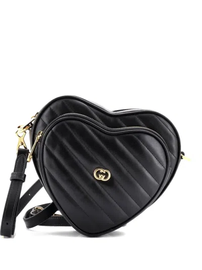 Pre-owned Gucci Interlocking G Heart Diagonal Quilted Leather Mini Shoulder Bag In Black