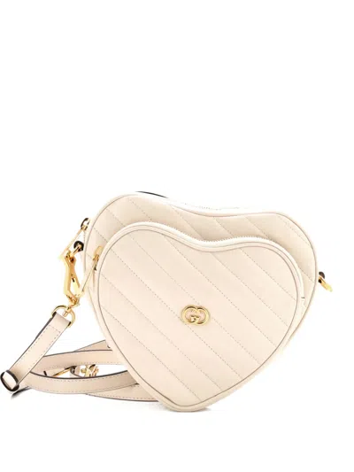Pre-owned Gucci Interlocking G Heart Diagonal Quilted Leather Mini Shoulder Bag In Neutral