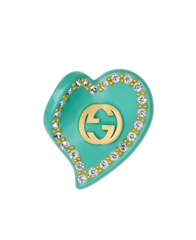 Gucci Interlocking G Heart-shape Hair Clip In Green