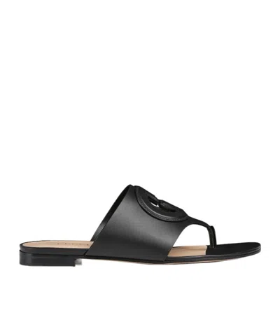 Gucci Interlocking G Hollow-out Slippers In Black