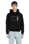 Gucci Men Black Sweatshirt With Hood With Drawstring And Front Logo In Cotton Man In Black