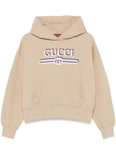 Gucci Hoodie Mit Logo-print In Braun