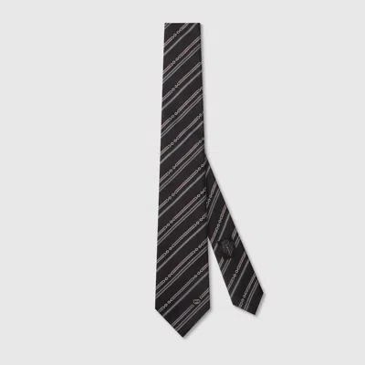 Gucci Interlocking G Horsebit Belt Silk Tie In Gray