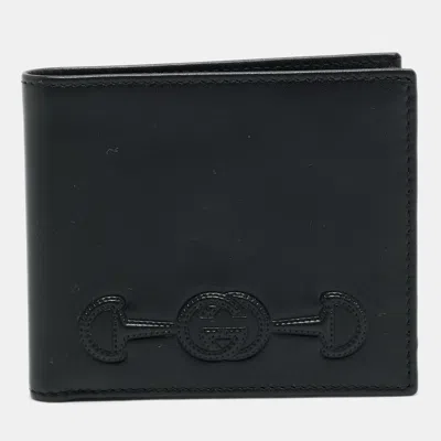Pre-owned Gucci Interlocking G Horsebit Embossed Black Leather Bifold Wallet