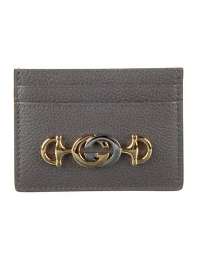 Pre-owned Gucci Interlocking G Horsebit Leather Card Holder In Grey