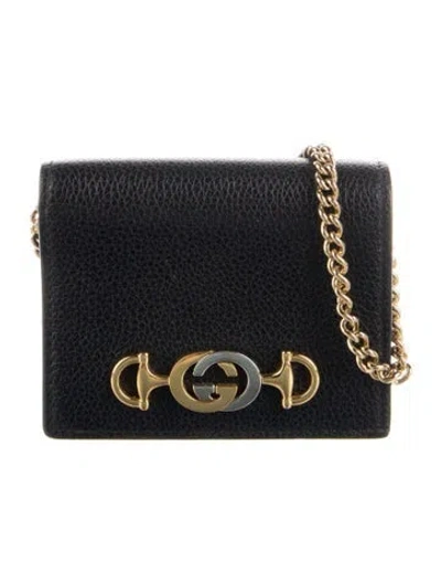 Pre-owned Gucci Interlocking G Horsebit Leather Compact Wallet In Black
