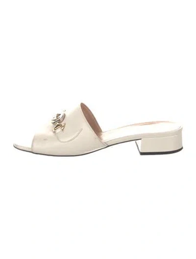 Pre-owned Gucci Interlocking G Horsebit Leather Mules In Neutral