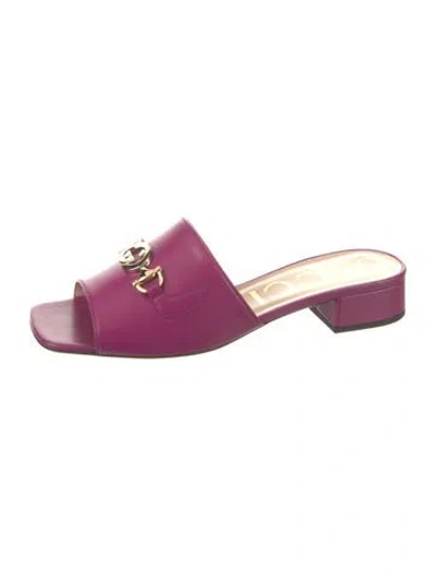 Pre-owned Gucci Interlocking G Horsebit Leather Slides In Pink