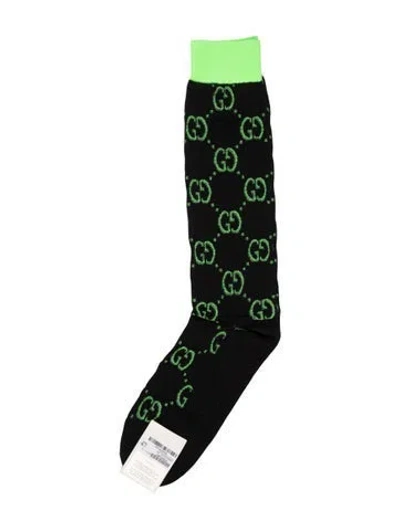 Pre-owned Gucci Interlocking G Knee High Socks W/tags In Black/green