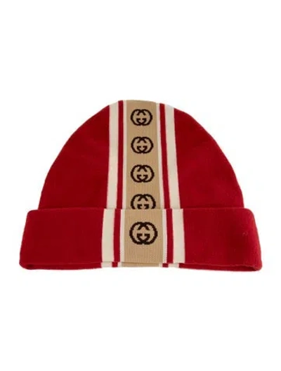 Pre-owned Gucci Interlocking G Knit Beanie W/tags In Red