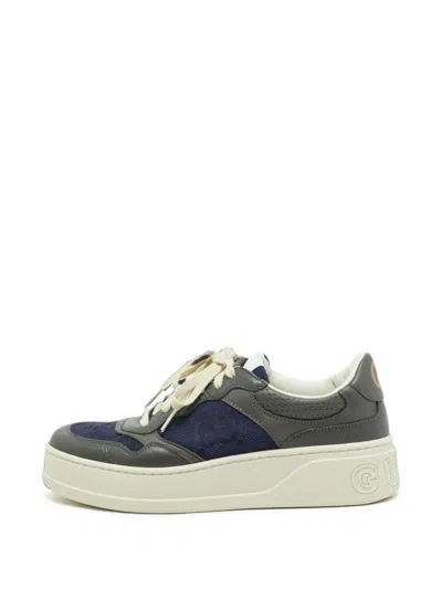 Pre-owned Gucci Interlocking G Lace-up Sneakers In Grey
