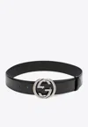 Gucci Interlocking G Leather Belt In Black
