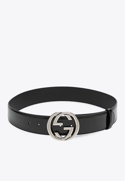 Gucci Interlocking G Leather Belt In Black