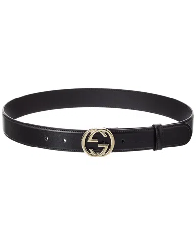 Gucci Interlocking G Leather Belt In Black