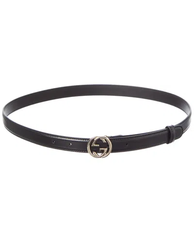 Gucci Interlocking G Leather Belt In Black