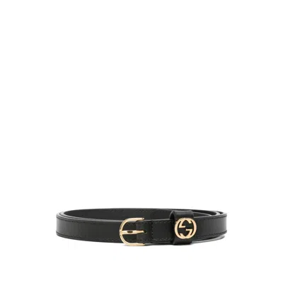 Gucci Interlocking G Leather Belt In Black