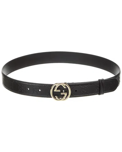 Gucci Interlocking G Leather Belt In Black