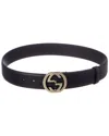 Gucci Interlocking G Buckle Leather Belt In Black