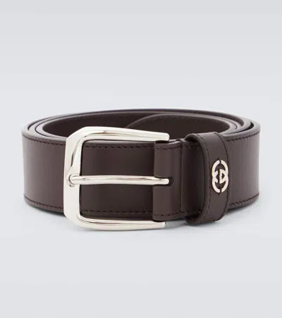Gucci Interlocking G Leather Belt In Braun
