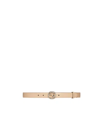 Gucci Interlocking G Leather Belt In Nude