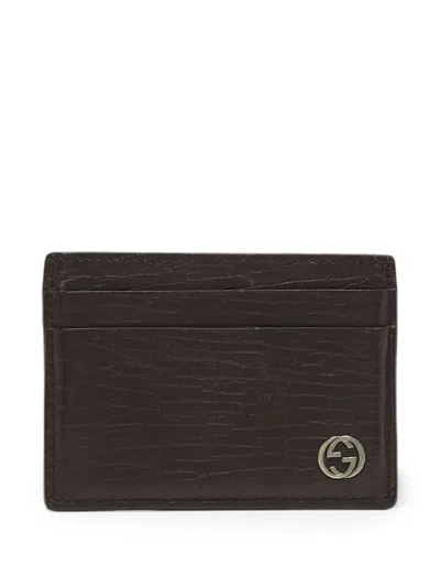 Pre-owned Gucci Interlocking G Leather Card Holder In Brown