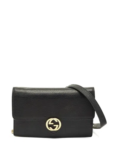 Pre-owned Gucci Interlocking G Leather Clutch In Black