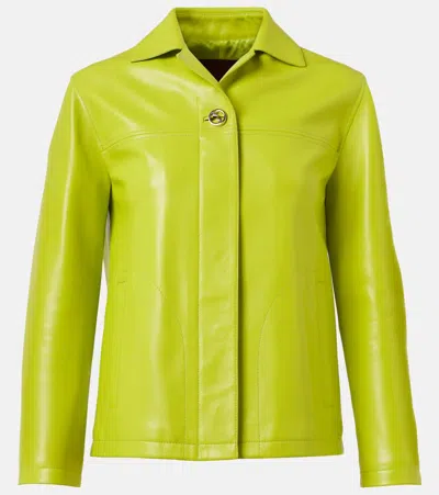 Gucci Interlocking G Leather Jacket In Green