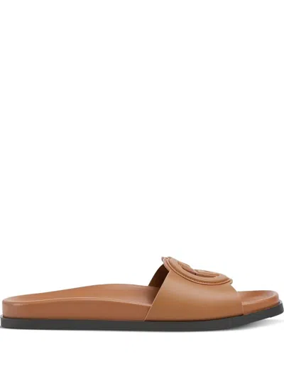 Gucci Interlocking G Leather Sandals In Brown