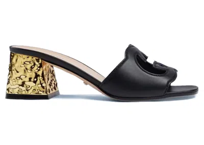 Pre-owned Gucci Interlocking G Leather Sandals Golden (women's) Sneakers In Black