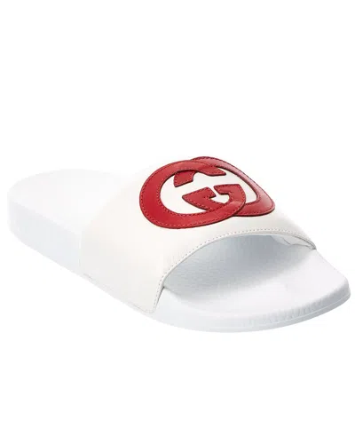 Gucci Interlocking G Leather Slide In White