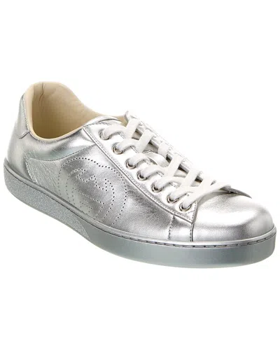 Gucci Interlocking G Leather Sneaker In Silver