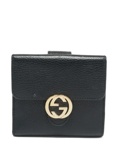 Pre-owned Gucci Interlocking G Leather Wallet In Black