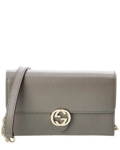 Gucci Interlocking G Leather Wallet On Chain In Gray